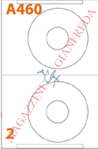 MARKIN A460 ETICHETTE Ø MM 114,5 FORO Ø MM 41 AUTOADESIVE PERMANENTI ROTONDE. 100 FOGLI A4 DA 2 ETICHETTE ROTONDE